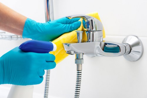 Safe carpet cleaning setup with protective measures in place